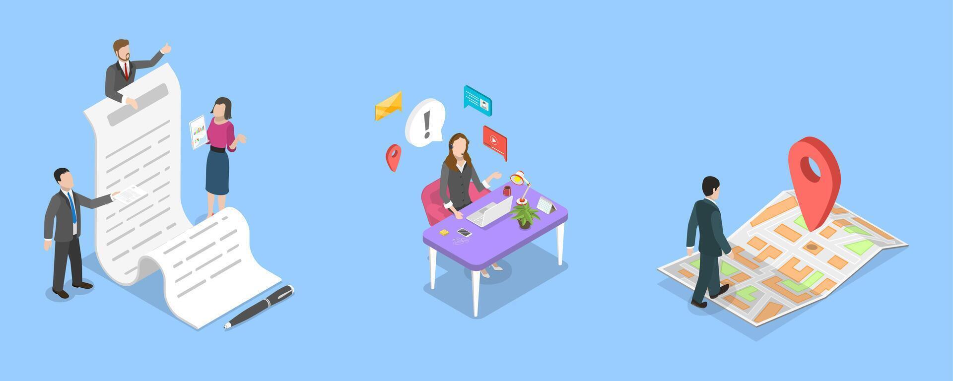 3D Isometric Flat Illustration of Business Profile, Customer Service For Personal Assistant vector
