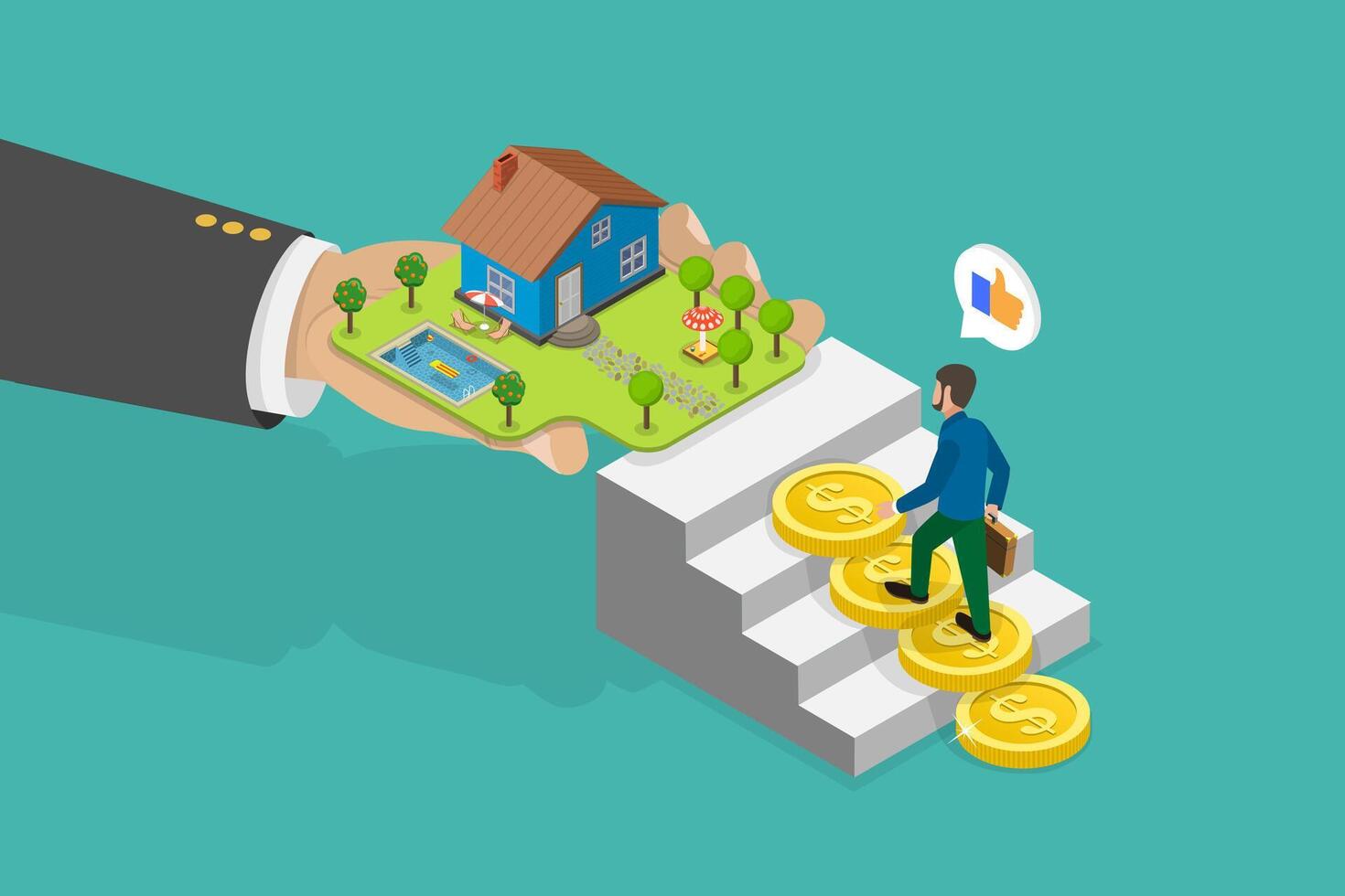 3D Isometric Flat Illustration of Investment in Real Estate, Buying a Property vector