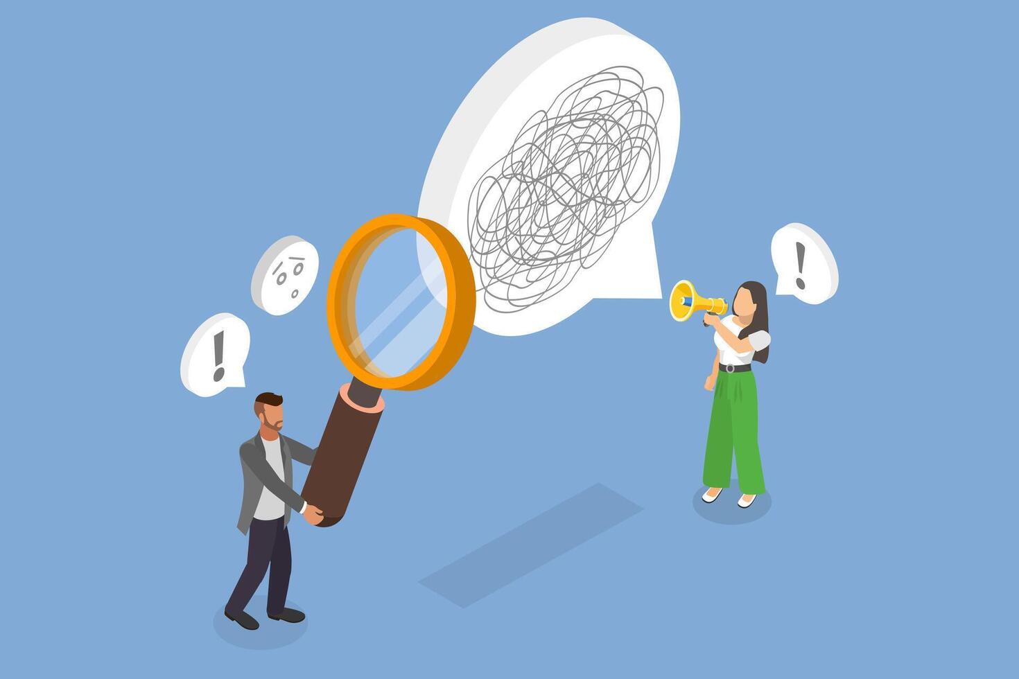 3D Isometric Flat Illustration of Bad Communication, Misunderstanding and Confusion, Unclear Information vector