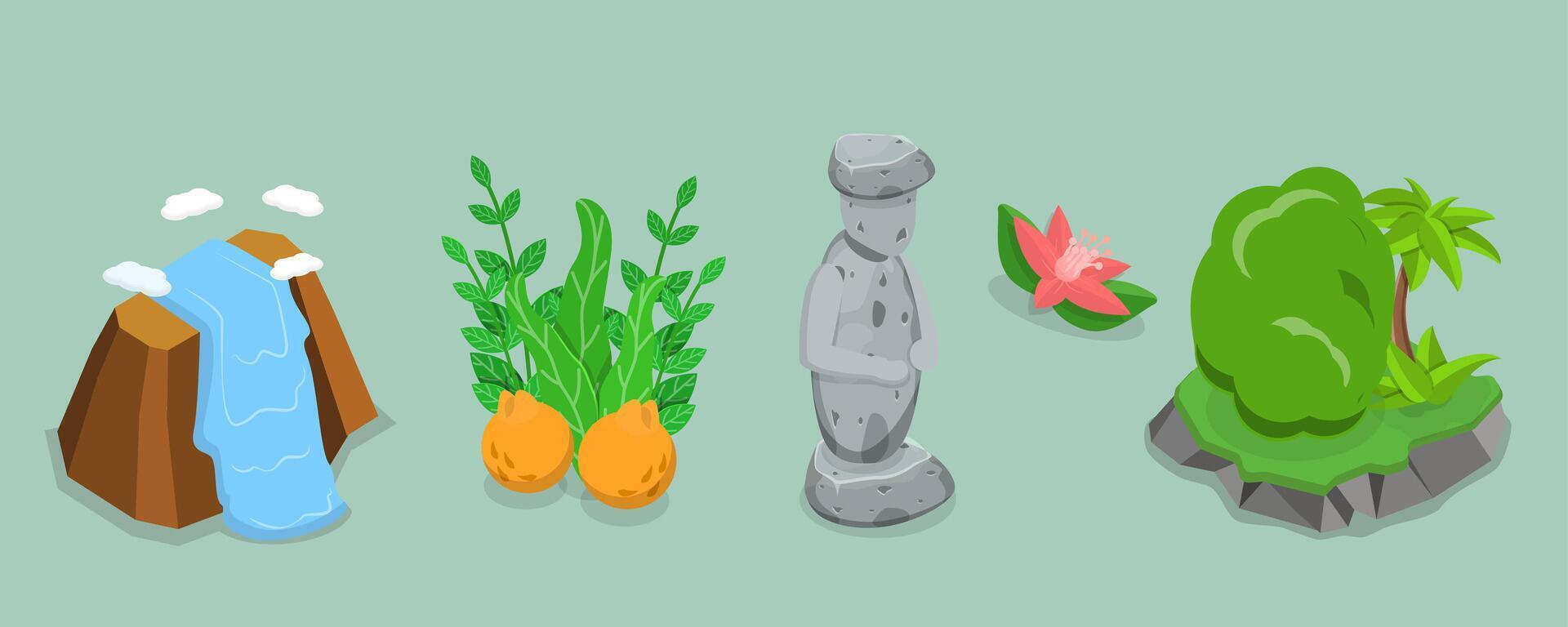 3D Isometric Flat Set of Jeju, South Korean Island vector