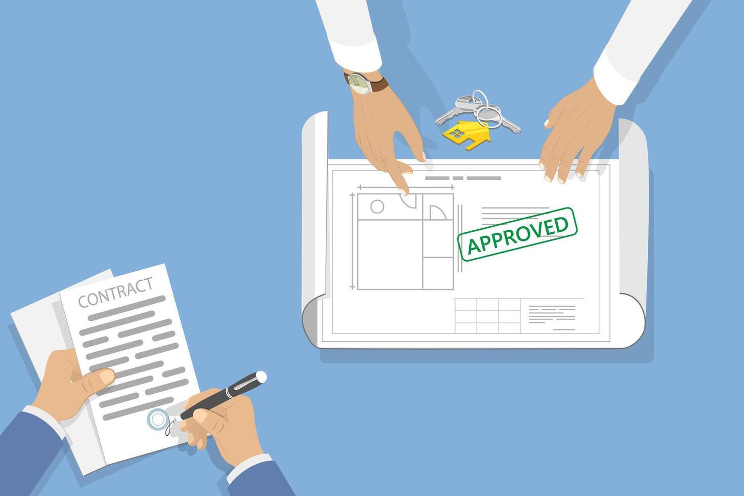 3D Isometric Flat Illustration of Apartment Renovation Contract, Buying or Renting a New House vector