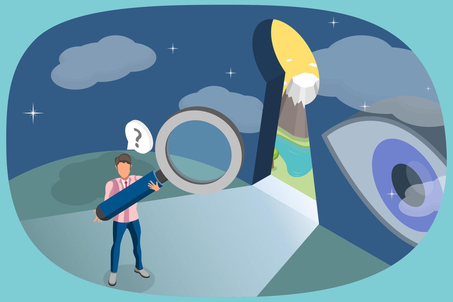 3D Isometric Flat Illustration of Self Discovery, Unconscious Side of Self vector
