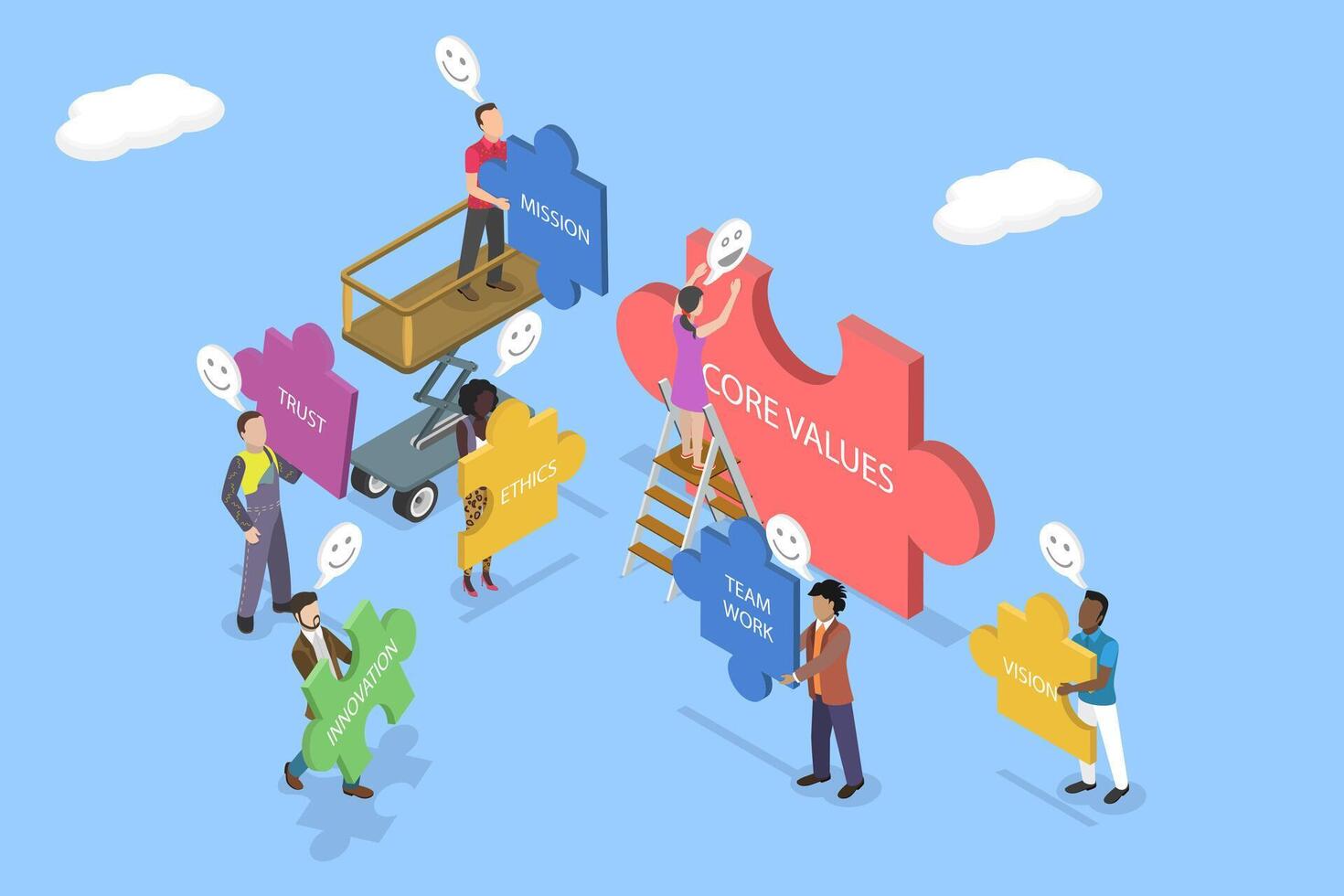 3D Isometric Flat Illustration of Core Values, Basic Social and Business Principles vector