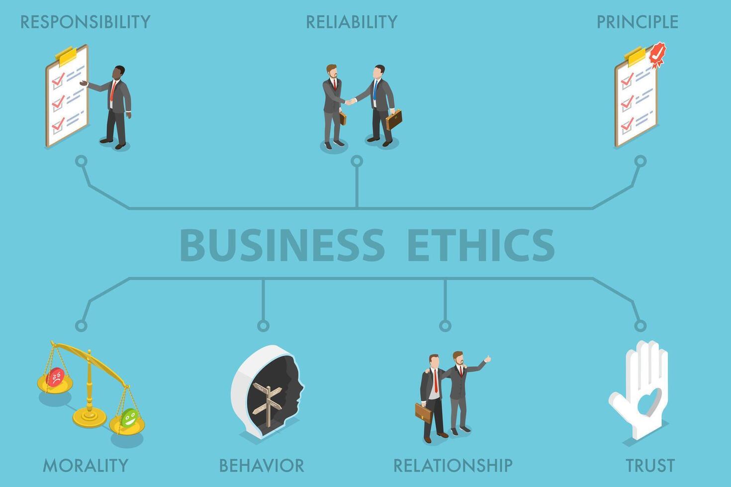 3D Isometric Flat Illustration of Business Ethics, Core Ethics, Moral and Goals vector