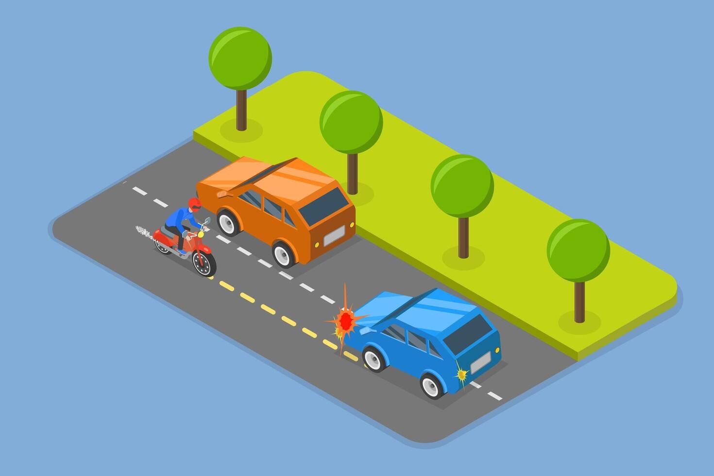 3D Isometric Flat Illustration of Motorcycle Accident, Bike Riding Rules and Road Safity vector