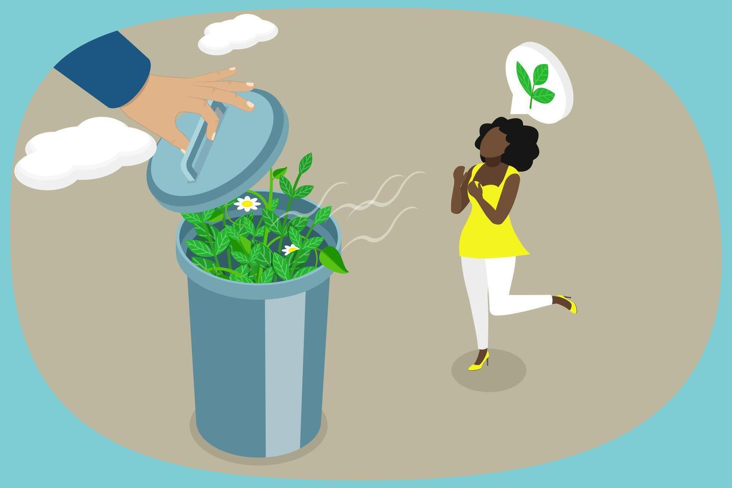 3D Isometric Flat Illustration of Nature Friendly Trash Management, Ecological Lifestyle and Sustainable Development vector