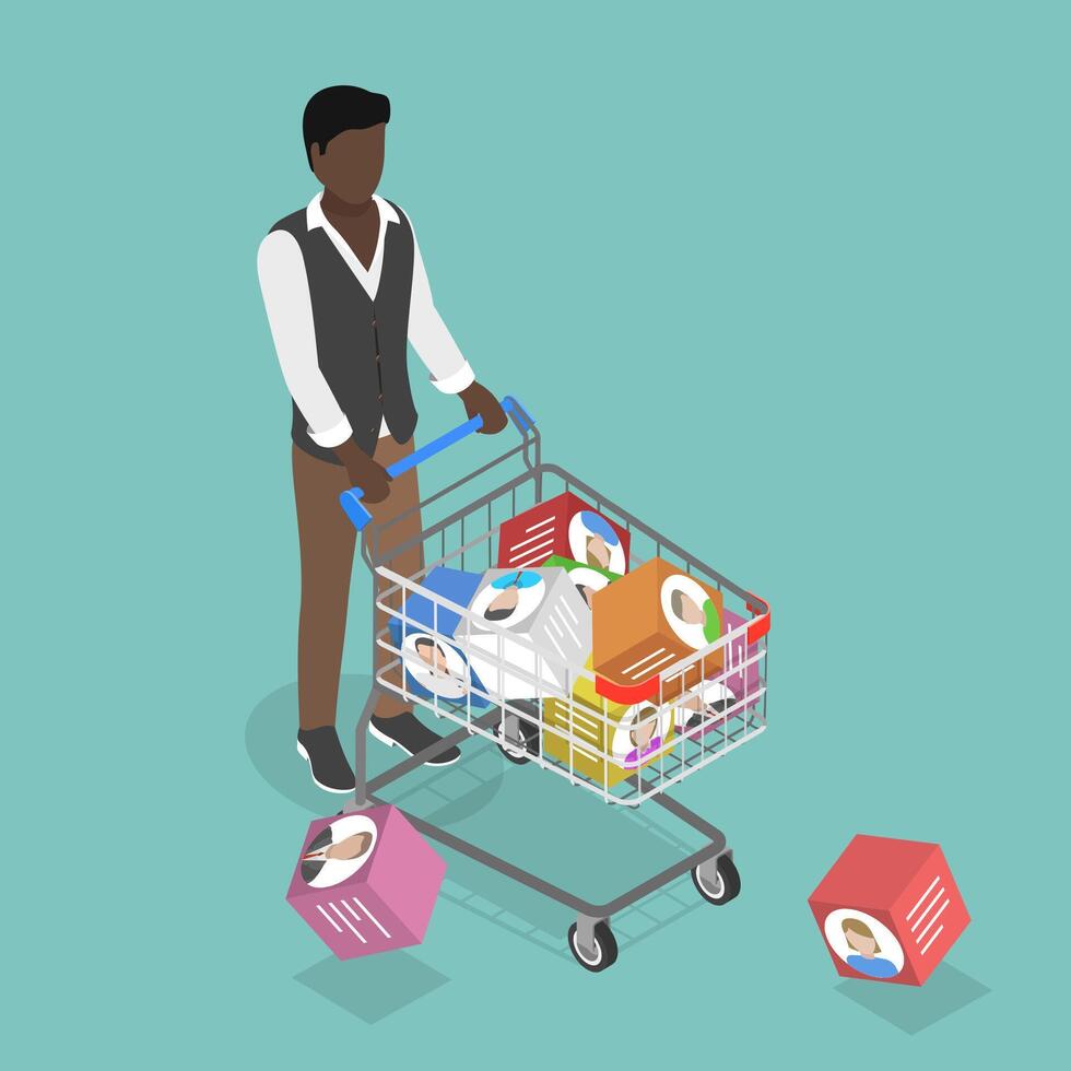 3D Isometric Flat Illustration of Personal Data Selling, Monetization and Illicit Use of Stolen Data vector