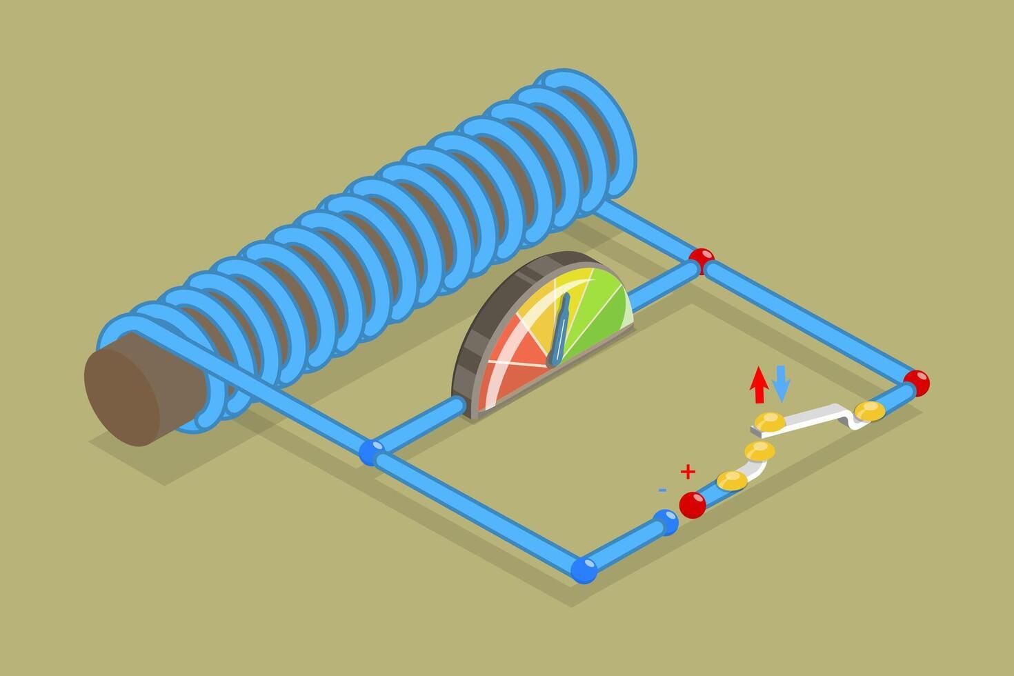 3D Isometric Flat Illustration of Electromagnetic Induction, Magnetic Field of a Solenoid vector