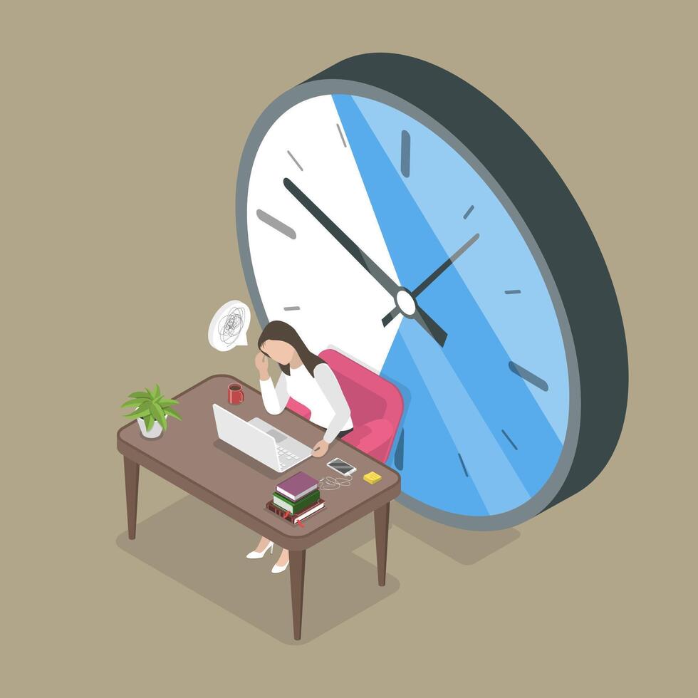3D Isometric Flat Illustration of Girl Struggling With ADHD , Mental Health and Psychology vector