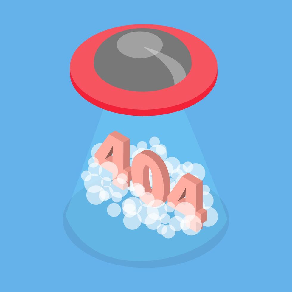 3D Isometric Flat Illustration of 404 Error, Composition with Alien Spaceship vector
