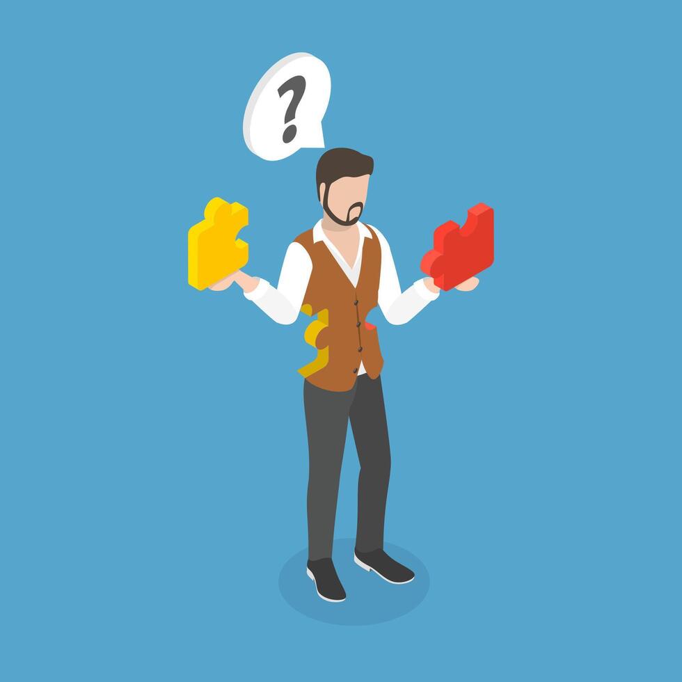 3D Isometric Flat Illustration of Personality Rebuild, Mental Problem and Rehabilitation vector