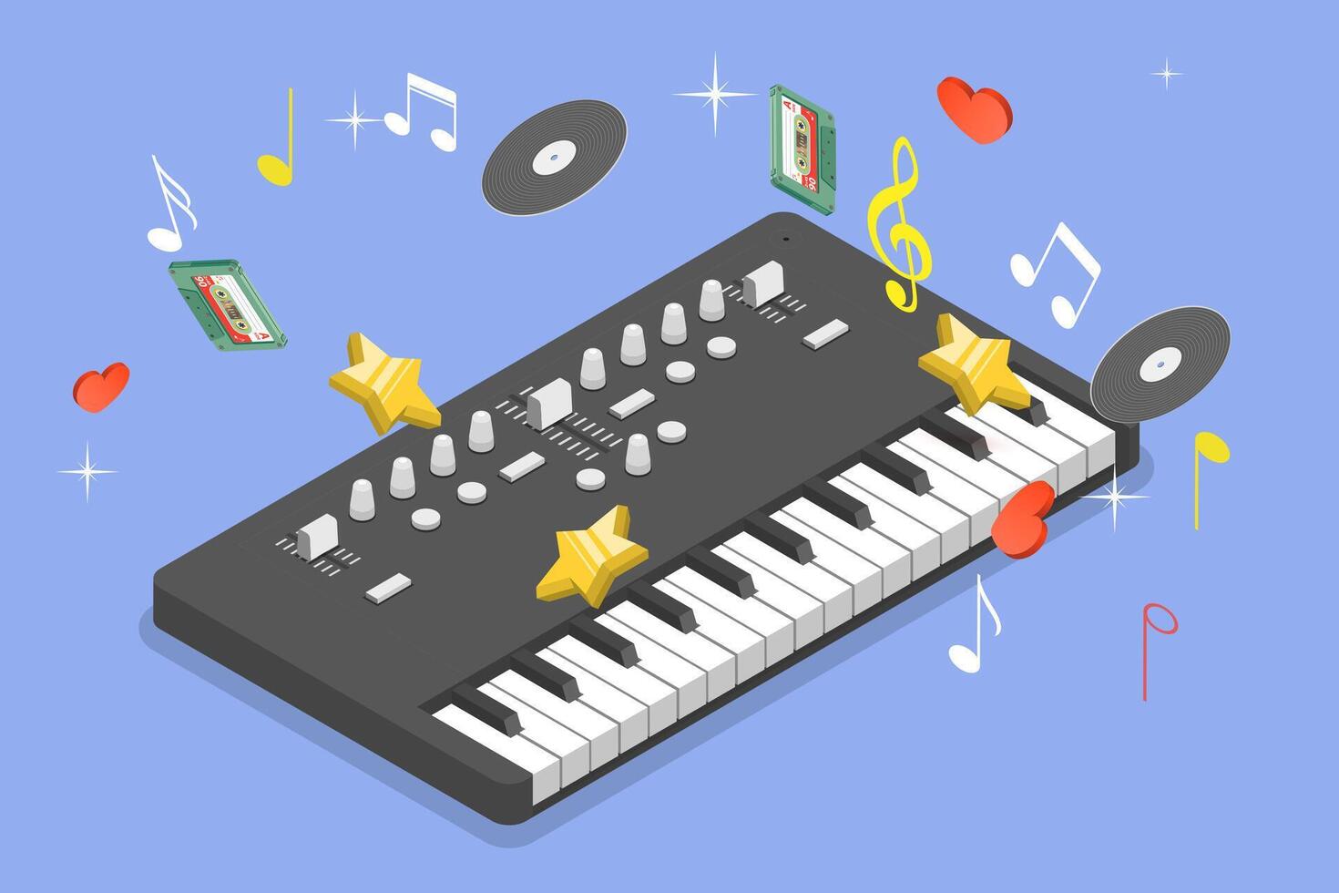 3D Isometric Flat Illustration of Music Art, Set of Musical Instruments vector