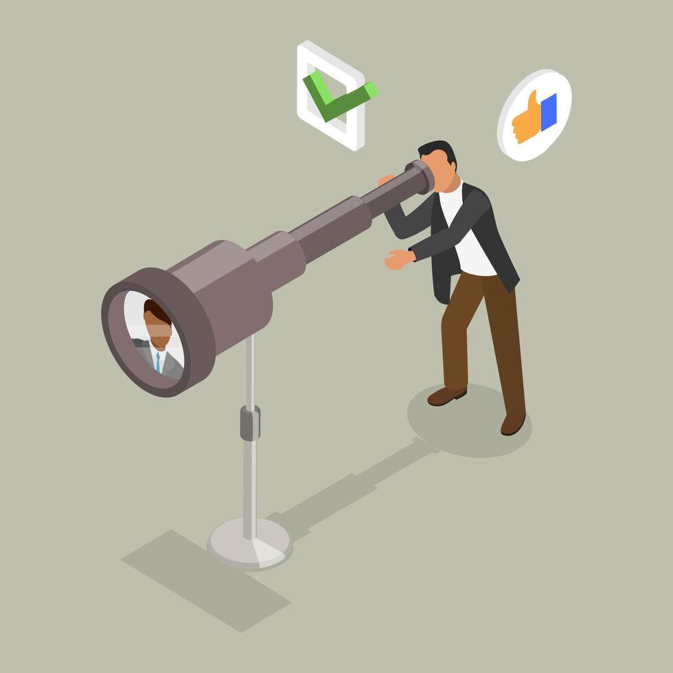 3D Isometric Flat Illustration of Hiring , Searching for Candidates, Looking for Talents vector