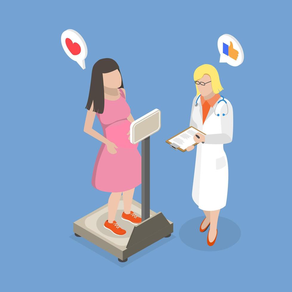 3D Isometric Flat Illustration of Pregnancy Appointment In Clinic, Pregnancy and Maternity Healthcare vector