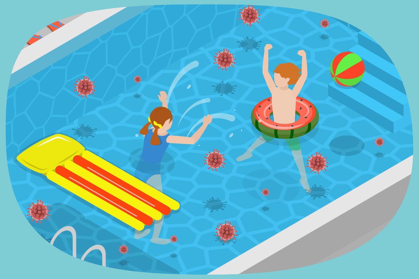 3D Isometric Flat Illustration of Pool Infected With Bacteria, Contaminated Water vector