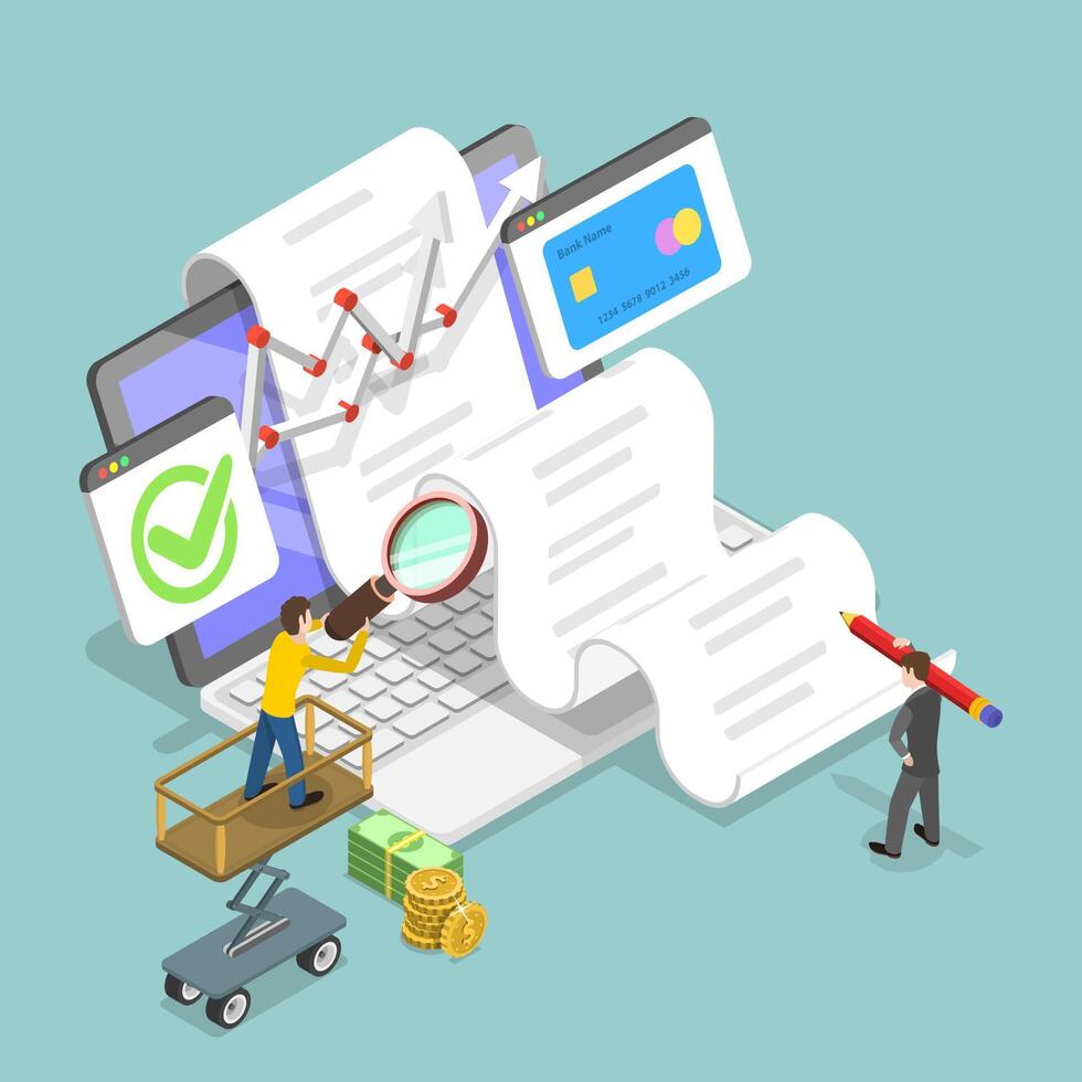 3D Isometric Flat Illustration of Data Analytics, Stock Trading vector