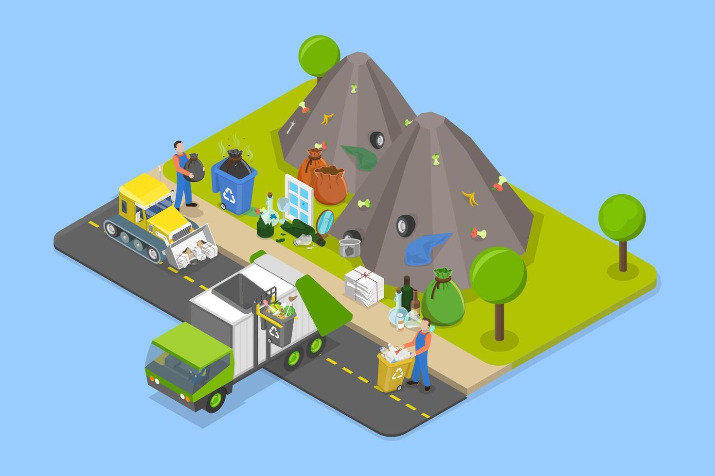 3D Isometric Flat Illustration of Ecological And Clean Lifestyle, Waste Sorting, Recycling, Green Energy vector