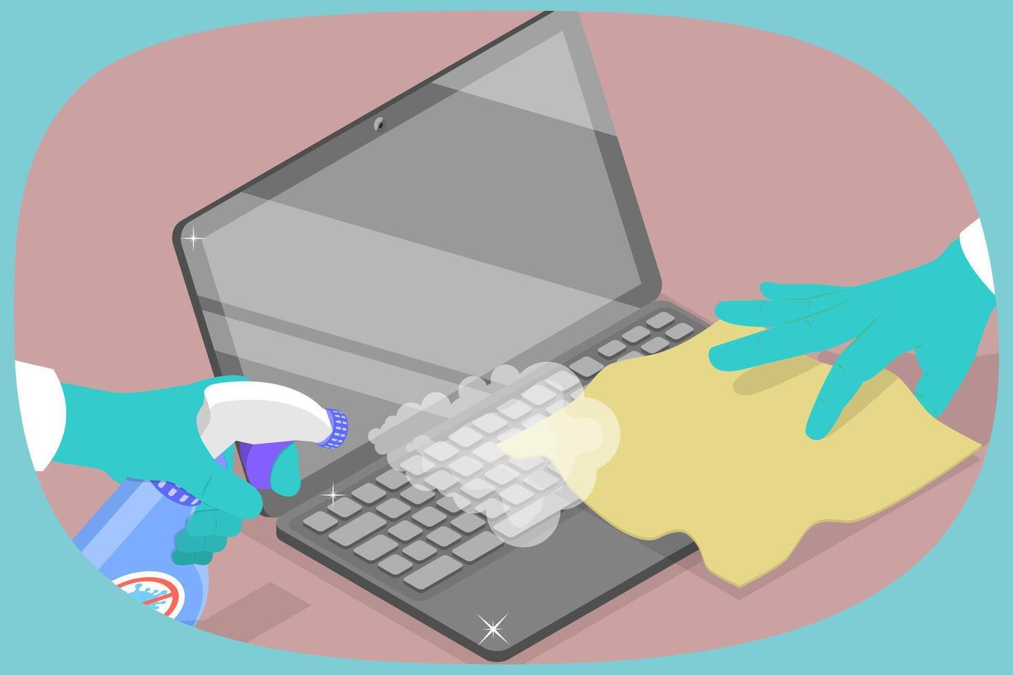 3D Isometric Flat Illustration of Disinfection Of A Computer, Home Hygiene vector