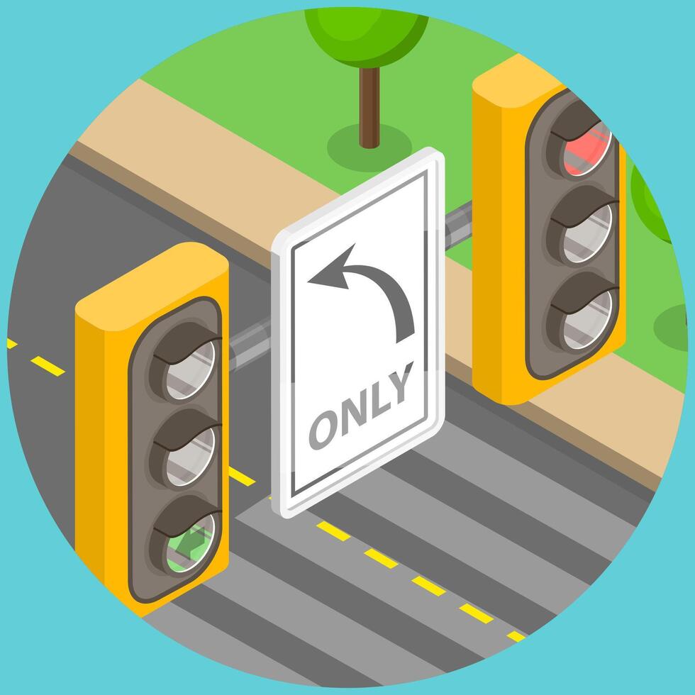 3D Isometric Flat Illustration of Traffic Regulation, Left Turn Only vector