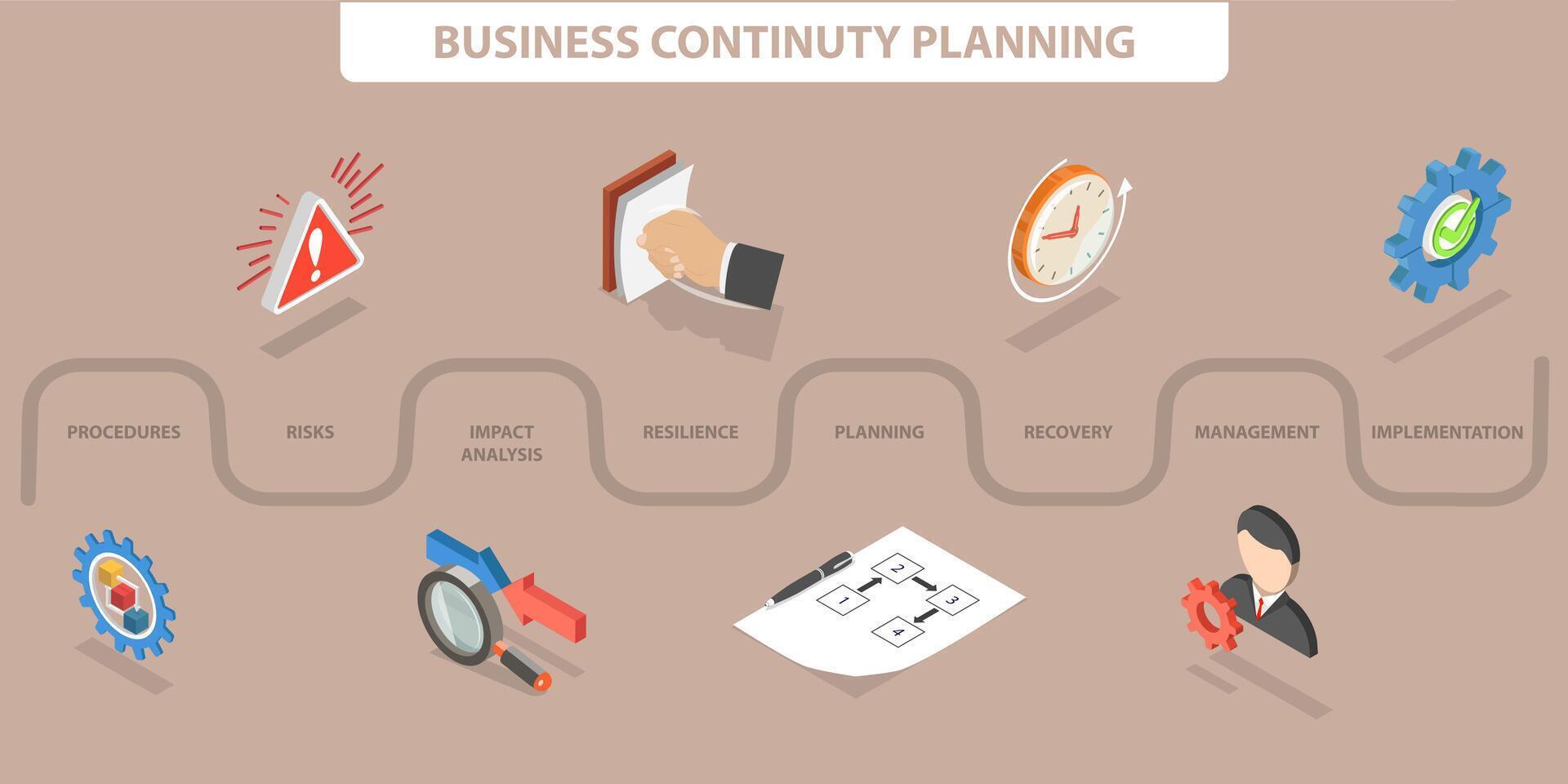 3D Isometric Flat Illustration of Business Continuty Planning, Crisis Management vector
