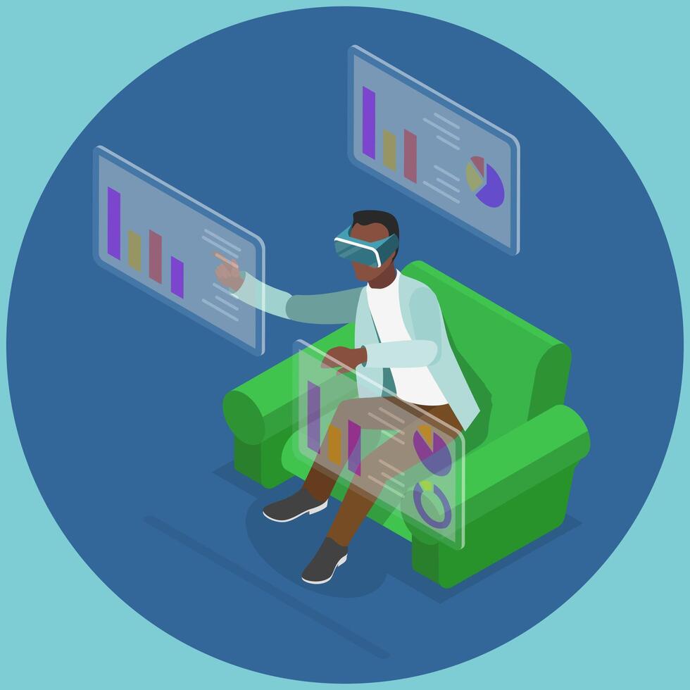 3D Isometric Flat Illustration of Virtual Reality Technoligy, Gaming and Education vector