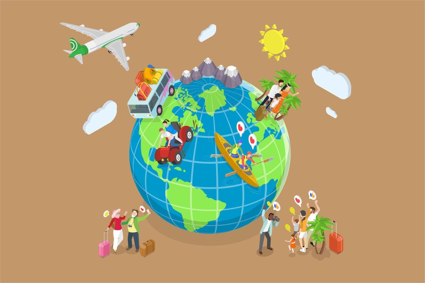 3D Isometric Flat Illustration of Global Tourism, Travel the World vector
