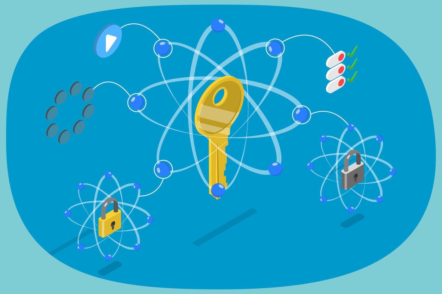 3D Isometric Flat Illustration of Quantum Cryptography , Advanced Technologies for Data Security vector