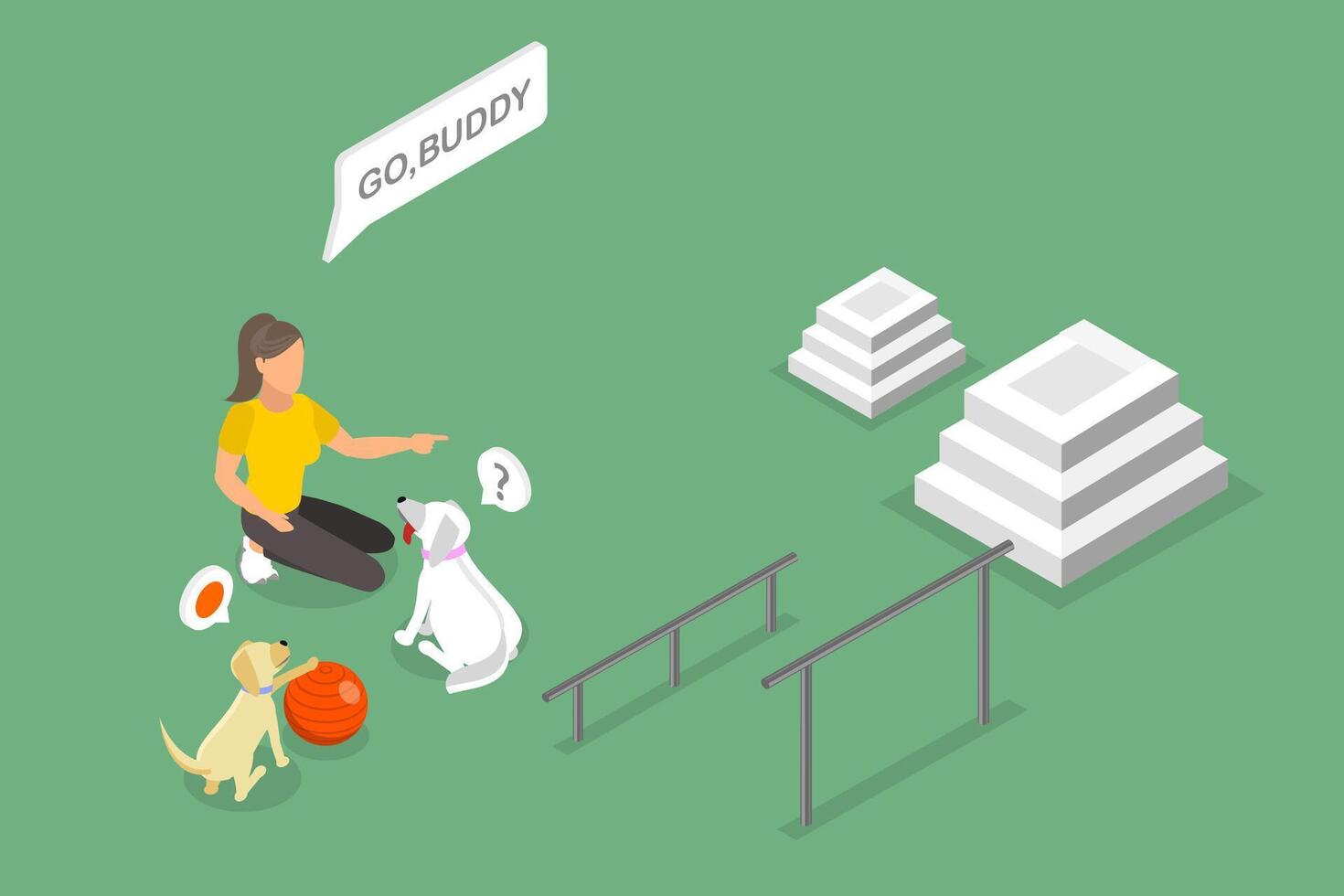 3D Isometric Flat Illustration of Training a Pet, Dog Playground in City Park vector