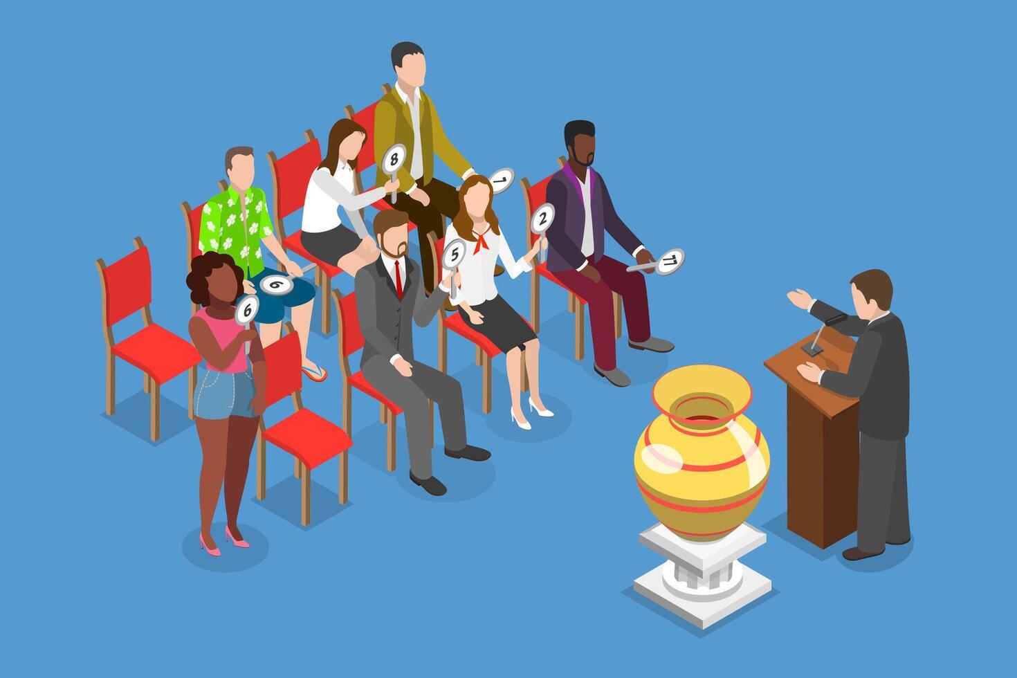 3D Isometric Flat Illustration of Auction, Art Public Sales vector
