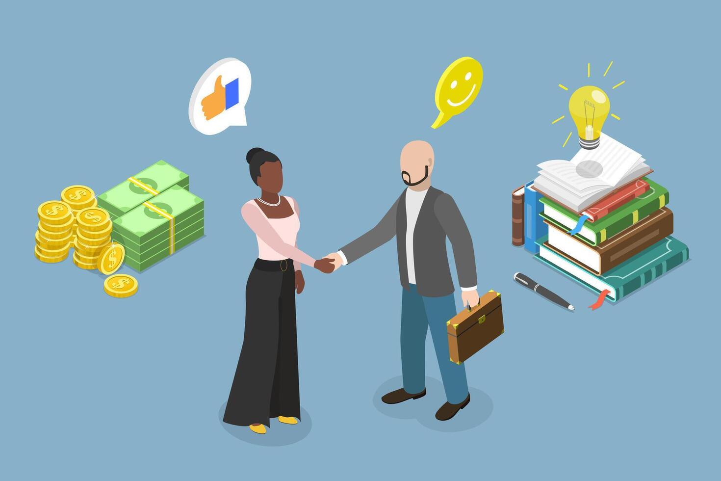 3D Isometric Flat Illustration of Successful Team, Business Partnership vector