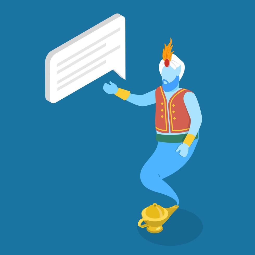 3D Isometric Flat Illustration of Make Your Wish, The Genie of the Lamp vector