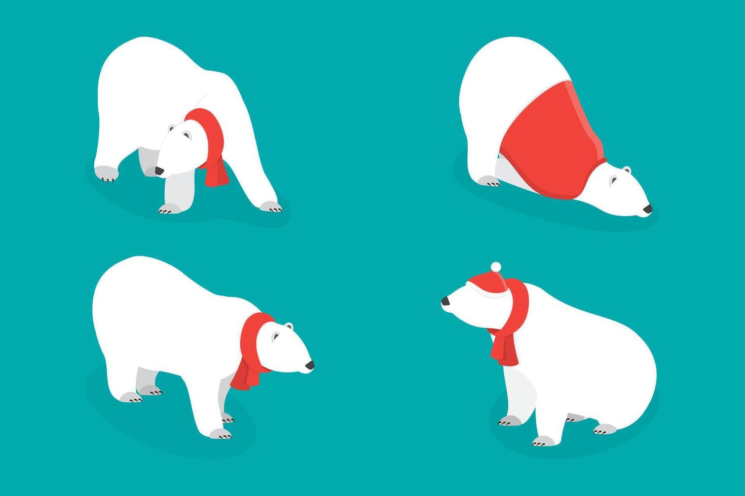 3D Isometric Flat Set of Polar Bear Postures, White Big Animal vector