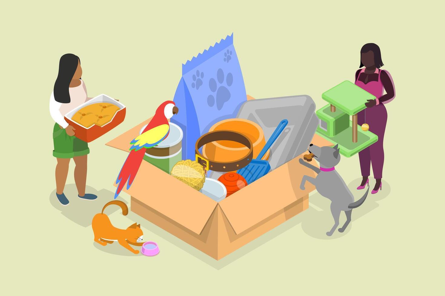3D Isometric Flat Illustration of Donation For Pets, Volunteering and Assistance to Animals vector