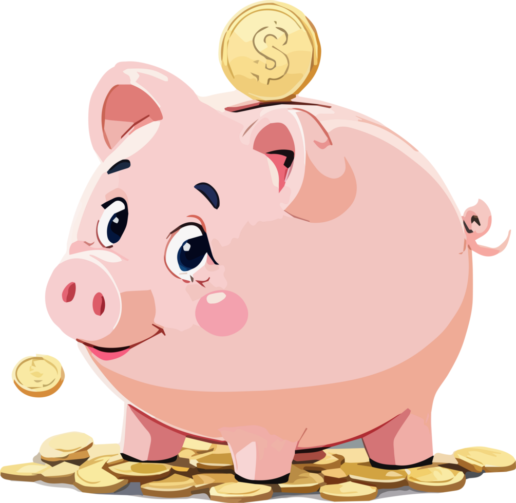 Cute Pink Piggy Bank With Coin Stash Transparent png