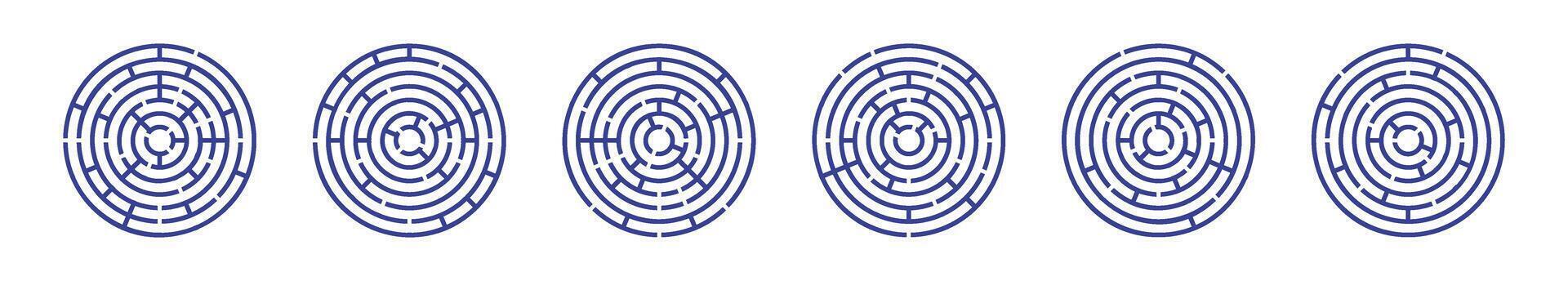 Round maze game labyrinth puzzle. Find way road with line deadlock template. Flat illustration isolated on white background. vector