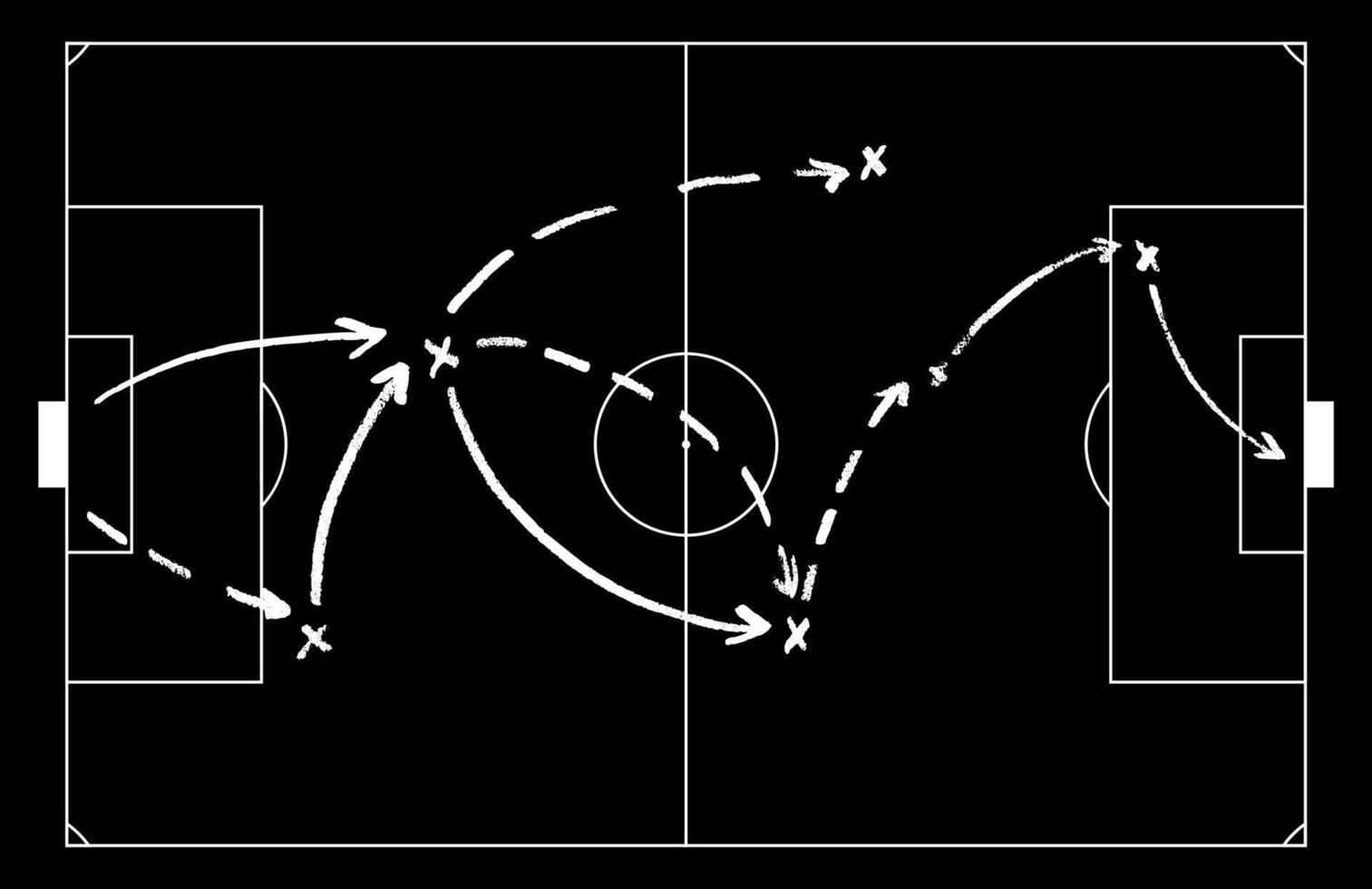 Soccer field formation tactic plan. Coach board with sport game arrow sketch. Flat illustration isolated vector