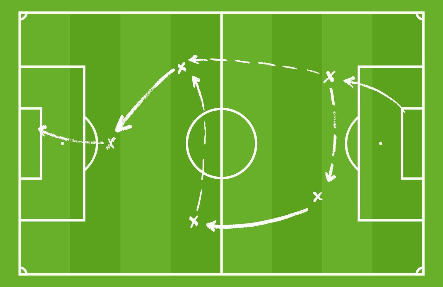 Soccer field scheme tactic board. Play plan with coach arrows and line sketch. Flat illustration isolated vector