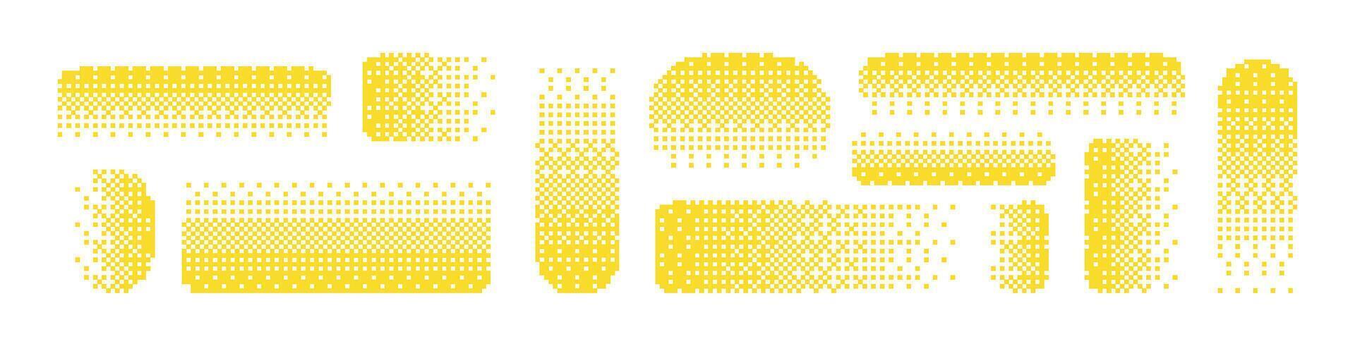 yellow Pixel dissolve background effect. Abstract digital mosaic dot fade design. Flat illustration isolated on white background. vector