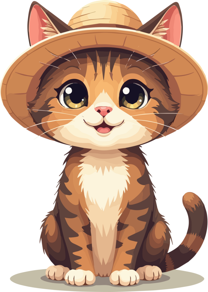 Breezy Day Tabby Cat in Straw Hat Transparent png