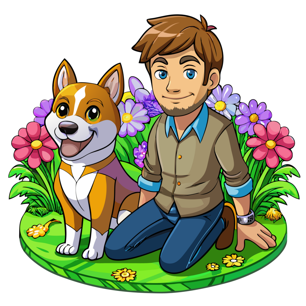 Man and Dog Looking Happy png