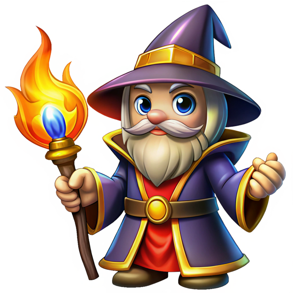 Wizard with Flaming Wand Casting Spell Transparent Background png