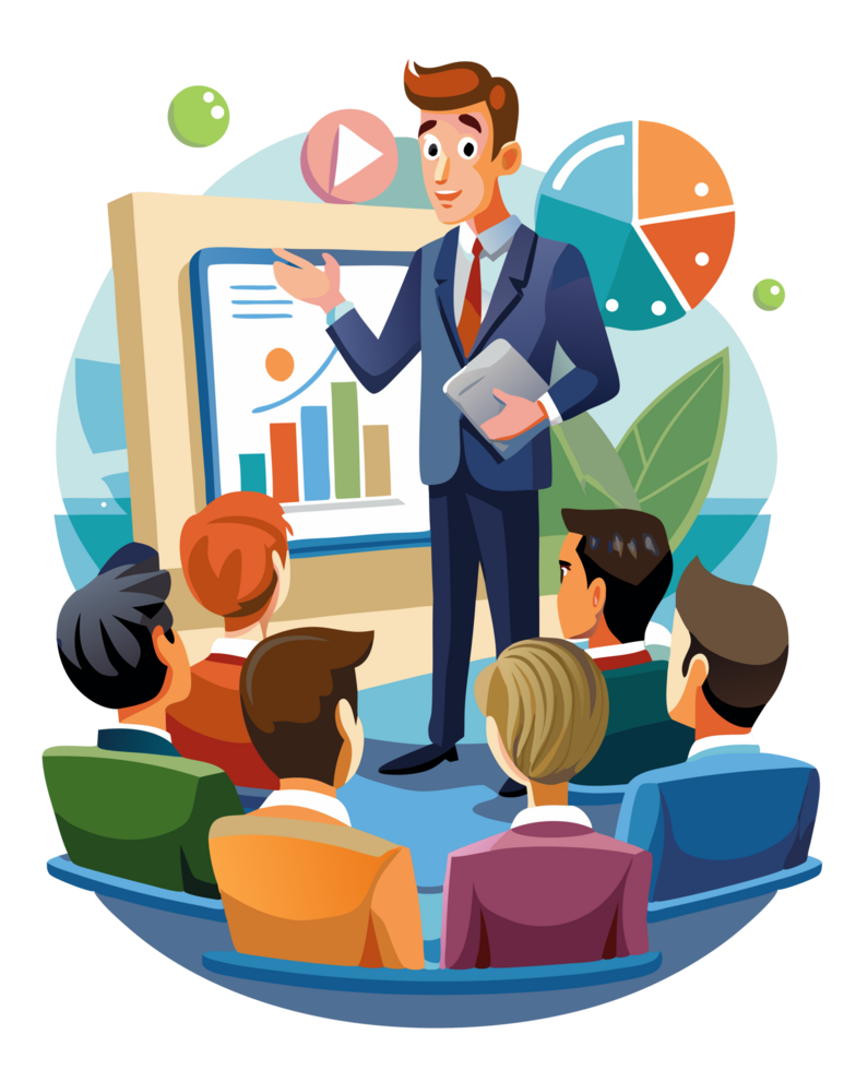 Office Worker Explaining Strategy in Transparent Background png