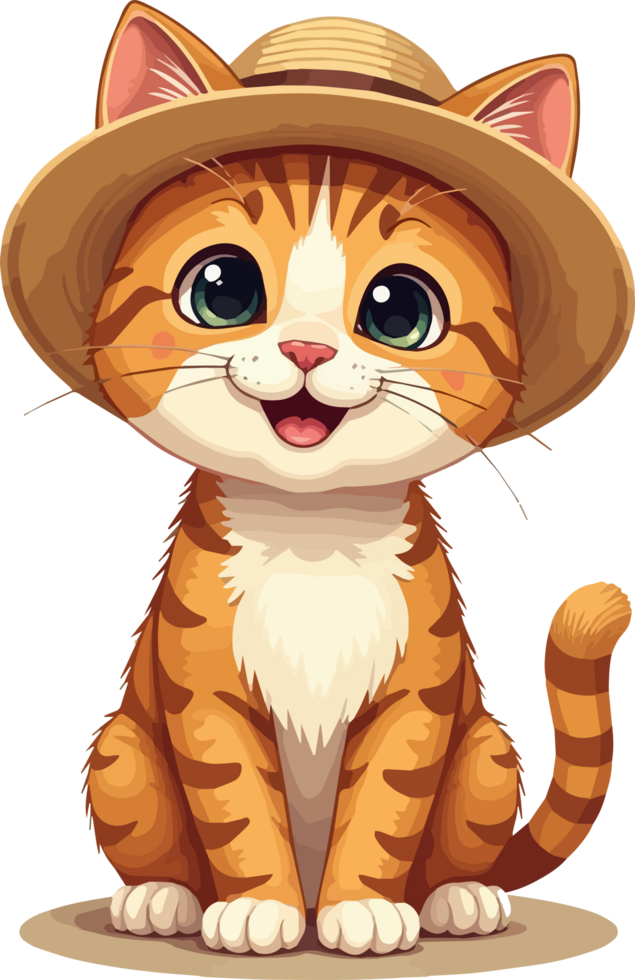 Warm Look Tabby Cat with Straw Hat Transparent png