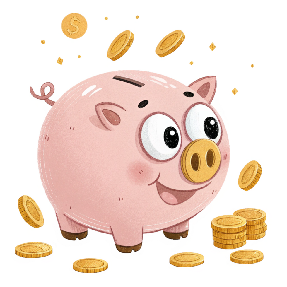 Shiny Gold Coins and Piggy Bank Cartoon Transparent png