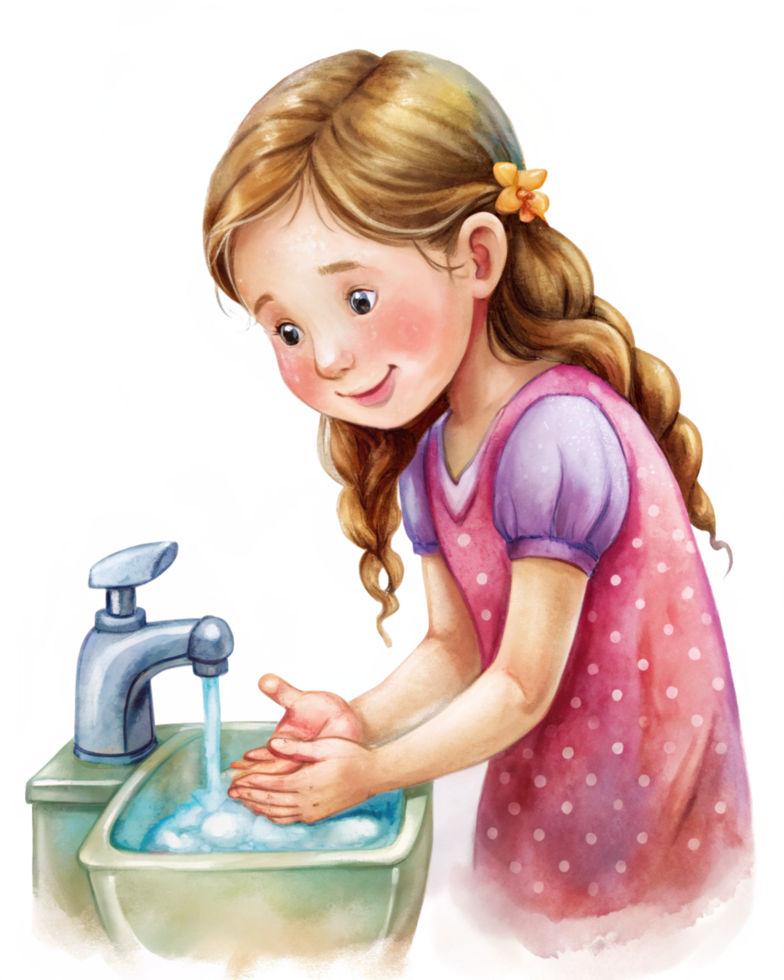Kids Hygiene Routine Girl Washing Hands png