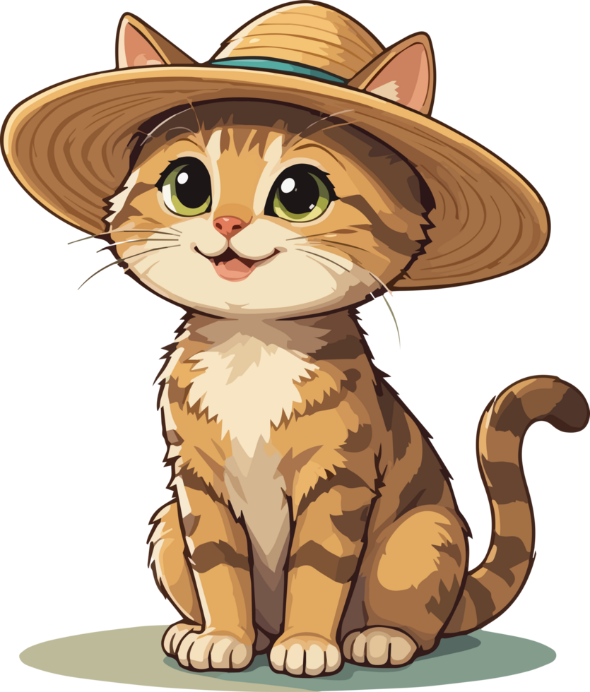 Relaxed Mood Tabby Cat Straw Hat Summer Look png