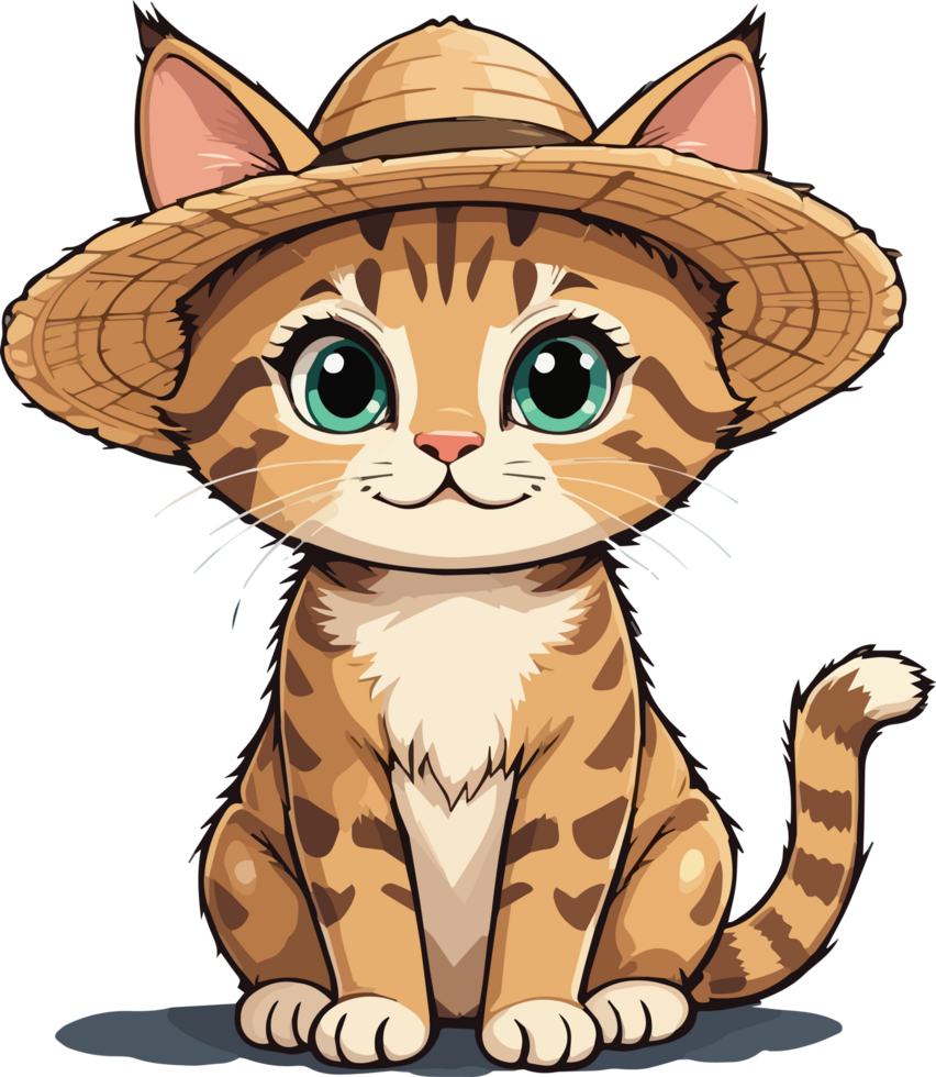 Warm Weather Style Tabby Cat Straw Hat png