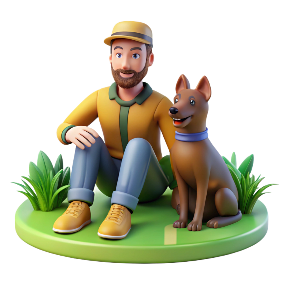 Man Sitting with His Pet Dog png
