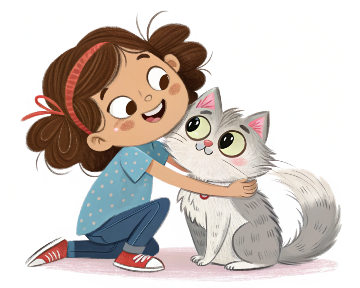 Girl Laughing with Her Cat in Transparent Background png