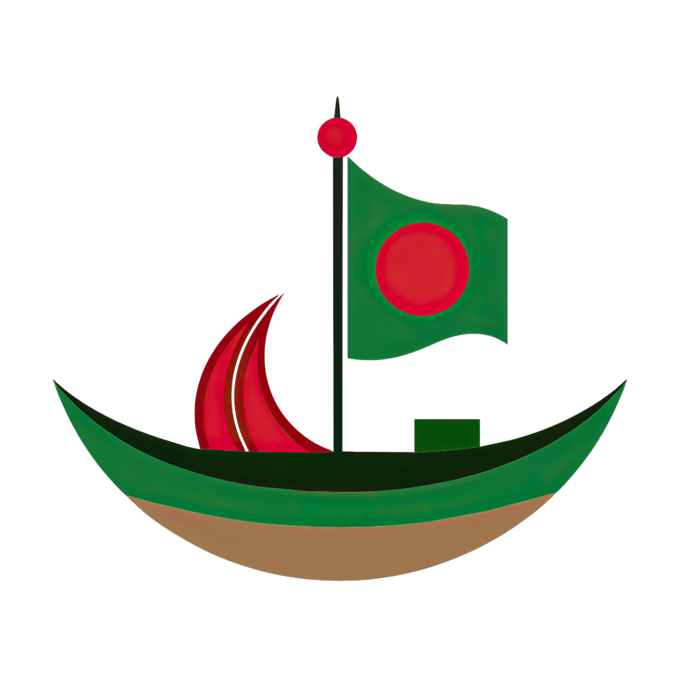 Artistic boat with red sail flying Bangladesh flag png